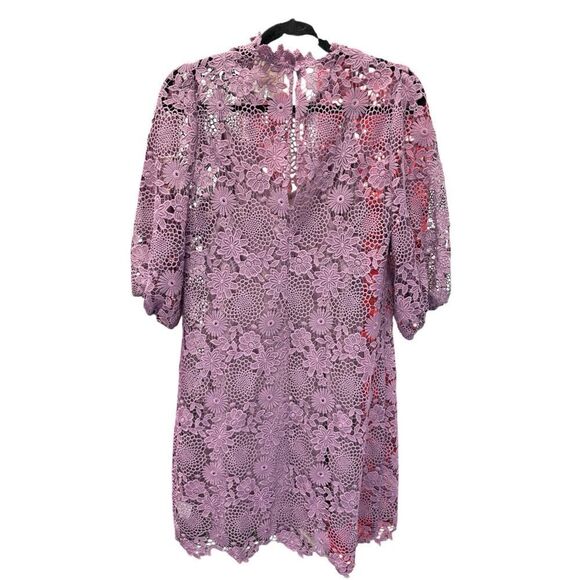 Johnny Was Lorrie Purple Crochet Lace Mini Dress Puff Sleeves Size Medium - Picture 7 of 14
